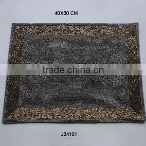 Rectangular Glass Bead Place Mat With Different Shade Border Available in More Colours and Patterns thumbnail-1