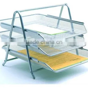 Silver 3 Tiers Metal Mesh Office Stacking Desk Tray thumbnail-2