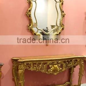 Antique Reproduction Italian Design Gold Leaf Veneer Top Hotel Side Table thumbnail-2