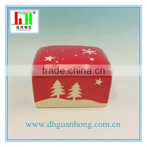 Christmas Red Ceramic Candle Holder in Square Shape thumbnail-1