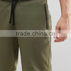 High Quality Cheapest New Design Custom Drawstring Waist Side Zip Pocket 100% Cotton Breathable Jersey Green Men's Sweat Shorts thumbnail-3