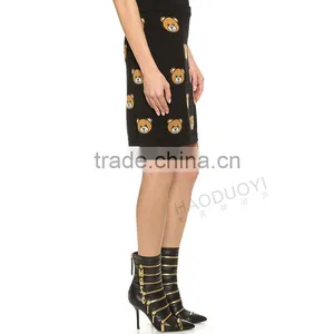 MGOO 2016 New Arrival Women Winter Slinky Skirts Bears Block Print Knitted Women Knee Length Skirts 15144M537 thumbnail-5