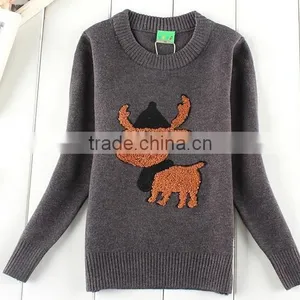 Latest Lovely Animal Crewneck Hand Knitted Girls Fancy Sweater thumbnail-1