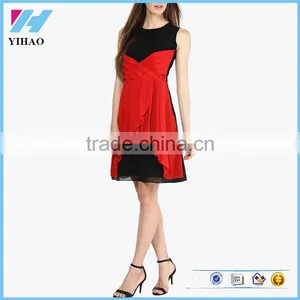 Fashion Clothing 2016 Woman Black Chiffon Sleeveless Mid Solid Shift Dress thumbnail-1