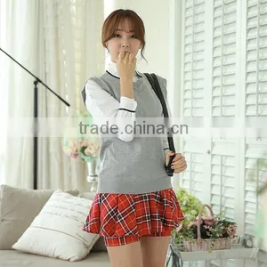 High Schoo Girl l Uniform Designs White Long Sleeve Shirt and Grid Skirt School Uniforms Wholesale thumbnail-3