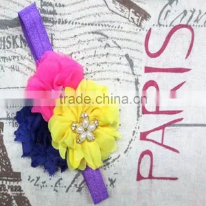 Boutique Tripple Shabby Chiffon Flower Toddler Head Bands In Stock, Girl Baby Hair Accessories thumbnail-2