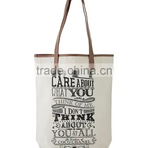 High Quality Reusable Canvas Shopping Bag With pu Leather Handles thumbnail-4