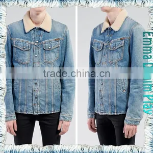 Vogue Style Mens Turn-down Collar Slim Fit Design Fleece Lined Denim Jacket thumbnail-5