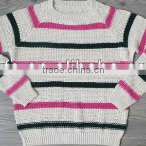 Pink/Black Stripes 100% Cotton Pullover Knitted Sweater thumbnail-1