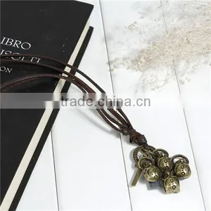 Velvet Suede Punk Style Adjustable Necklace Antique Bronze Coffee Halloween Skeleton Skull Cross For Men & Women 40cm Long thumbnail-3