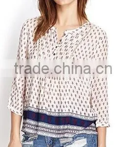 2015 Hot Sale Bordered Paisley Peasant Paisley Flower Print Ladies Tops thumbnail-1