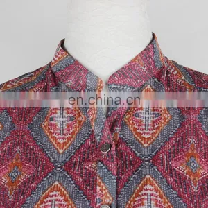 2015 New Fashion Style Ladies Print Chiffon Dress With Button Plachet thumbnail-4