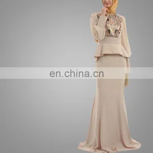 2016 Wholesale Jubah Malaysia Beaded Fashion Muslim Design Fancy Appliqued Muslim Jubah Baju Kurung Malaysia thumbnail-4