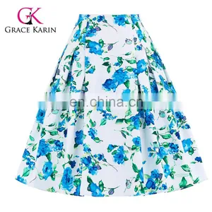 Grace Karin 10 Patterns Occident Women Vintage Retro Floral Pattern Cotton Skirt CL008925-1 thumbnail-1