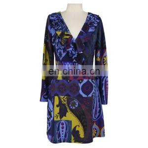 Patch Work Print Neck Frill Old Women Wrap Dress thumbnail-1