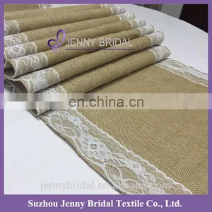TR024C 2016 Cheap Restaurant Linen Table Runner Lace Edge Burlap Table Runner thumbnail-1