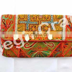 Wholesale Gypsy Kutch Embroidered Coin Clutch- Bohemian Tribal Clutch Purse -Vintage Tribal Embroidered Clutch thumbnail-3