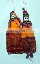 PRETTY INDIAN RAJASTHANI PUPPET/FOLK DOLLS KATHPUTLI PAIR HOME DECORATIVE PUPPET OLD CLOTH HAND MADE DOLL COUPLE HOME DECOR ART thumbnail-3