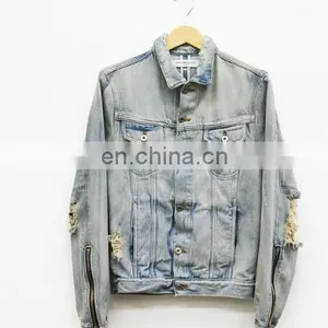 Wholesale Distressed Denim Jackets -River Island Denim Jacket With Collar In Black thumbnail-1