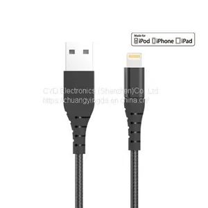 5V 2.4A Nylon Braided USB Lightning Cable for IPhone 8/7/6, Charge Sync Data, Metal Connector thumbnail-1