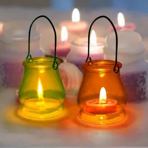 Hanging Glass Hurricane Wax Holder Candle Jar Lantern Candle Holder Glass Container for Wax thumbnail-1