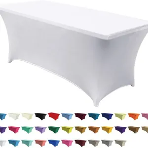 Spandex Tablecloths for 6ft Home Rectangle Rectangular Table Fitted Stretch Table Cover Ivory thumbnail-2