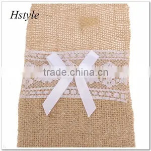 Hessian Burlap Lace Bags Wedding Cutlery Holder Pouch Table Decoration SPT128 thumbnail-2