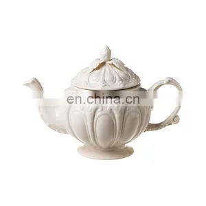 English Luxury Embossed European Style Ceramic Porcelain Tea and Coffee Cup Pot Gift Set thumbnail-1
