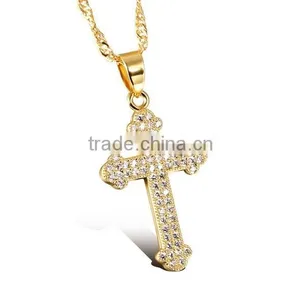 Drill Microscope Zircon Set Auger Cross Pendant Gold Plated Necklace Unisex Lover Gifts thumbnail-6