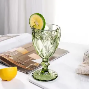 Vintage Wine Goblet Glass Embossed Design Glassware Pressed Machine Pressed Glass Color Wine Glasses thumbnail-1