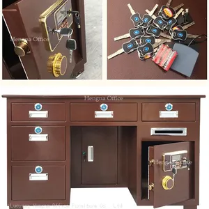 Metal Financial Desk With Hidden Security Vault for Accounting Department; Fireproof Steel Cabinet for Cash and Valuables thumbnail-1