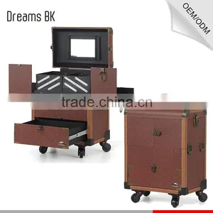 2016 Newest Design Pvc Beauty Cosmetic Makeup Trolley Case With Mirror for Beauty Salon thumbnail-1
