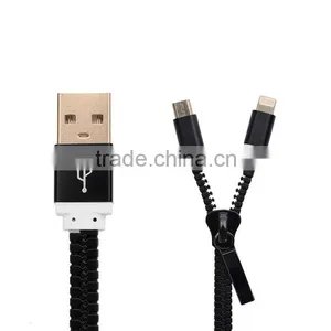 China Zippered Black Usb Cable Stylish Enameled High Quality 2 in 1 Usb Data Cable thumbnail-1
