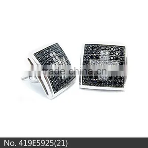 Fahsion Hip Hop Jewelry for Boys Natural Black Stone for Sale Srew Back Pins Earring thumbnail-1