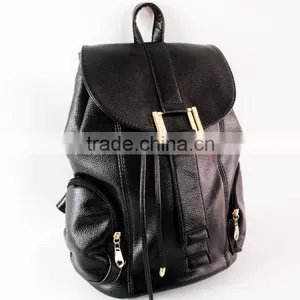 2015 Fashion Hot Selling Black PU Leather Backpack Custom Logo Backpack thumbnail-2