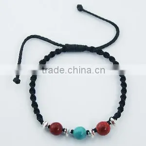 Macrame Bracelet Coral Turquoise & 925 Silver Saucer Beads thumbnail-1