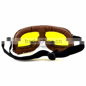 BJ-GT-009 Scratch Resistant Lens Yellow Lens Leather Motorcycle Goggles thumbnail-4