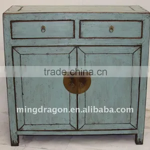 Chinese Antique Gray Blue Colour Two Drawer Two Door Cabinet thumbnail-1