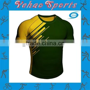 Yellow and Green Color Design Rugby Jersey With Sublimated Numbers thumbnail-1