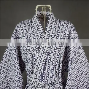 Cool Traditional Japanese Male Kimono Men's Robe Yukata 100% Cotton Men's Bath Robe Kimono Sleepwear With Belt thumbnail-2