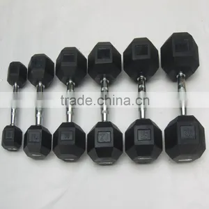 1-50KG Crossfit Rubber Coated Hex Dumbbells thumbnail-1