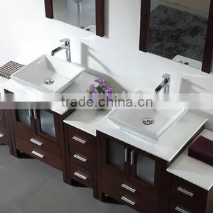 Modern Oak Wood Modern Double Sinks Floor Cabinet Hotel Vanity Bathroom Furniture No.3199E thumbnail-3