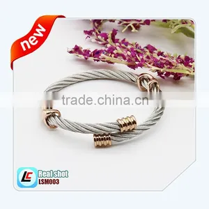 Fashion Jewelry Men Stainless Steel Twisted Wire Charm Bracelet thumbnail-1