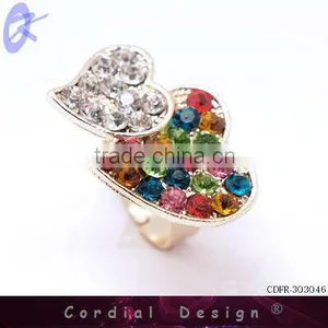 New Wholesale Fashion Double Heart Rhinestone Cheap Ring thumbnail-1