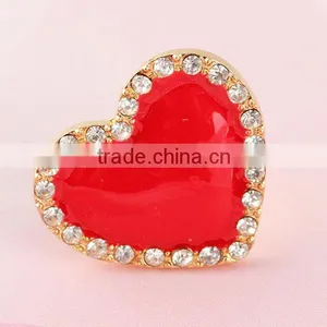 New Cheap Fashion Gold Rhinestone Red Heart Ring thumbnail-1