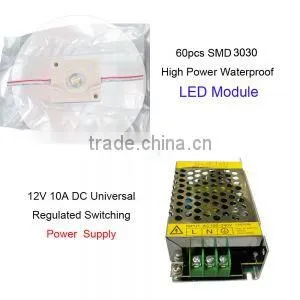 60pcs SMD 3030 High Power Waterproof LED Module (1 LED, 1.2W, L35.5 x W40mm)with One 12V 10A DC Power Supply thumbnail-1