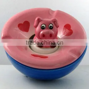 2010 Hand-Painted Ceramic Happiness Shap Pig Ashtray thumbnail-1