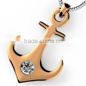 Rose Gold Stainless Steel Girls Pendant Silver CZ Inlay Anchor Pendant Necklace thumbnail-3