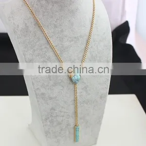 New Fancy Design Bubble Tassel Chain Neckalces Jewelry Turquoise Kallaite Rectangular Stick Pendant Chain Stereo Necklaces thumbnail-6