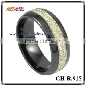 Fashion Black Ceramic Ring Inlaid Silver Ring thumbnail-1